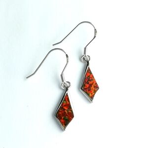 New sterling silver red fire opal dangle drop earrings