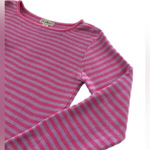 L.L BEAN 100% Cotton Slub Sweater, Crewneck Sweatshirt.Pink an Lavender Stripes.