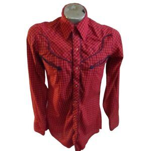 Vintage Men's Western Shirt Small 1980's Chute #1 Red Smile Pockets Cowboy S