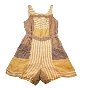 Anthropologie Ett:twa Wesley Striped Linen Romper Size 4 Honey Brown Boho