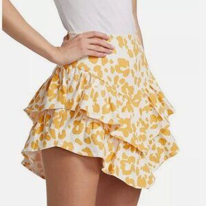 Mother The Ruffle Ruffle Dyed Denim Denim Skirt Yellow Floral Leopard