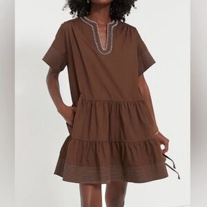 Tuckernuck Pomander Place Embroidered Kinsley dress mocha brown