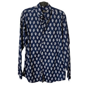 French  Crown Blue Floral Button Front Shirt