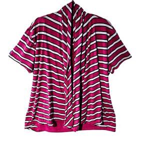 Kim Rogers Women's XL Layered 2-IN-1 Top Magenta Hot Pink Stripe Work Casual