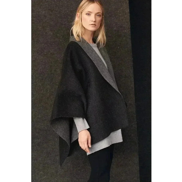 The Eileen Fisher Project THE Baby Alpaca Gray Charcoal Poncho Wrap Size S/M OS - Picture 1 of 5