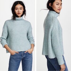 La Vie Rebecca Taylor Mock Funnel Turtleneck Chunky Knit Blue Sweater