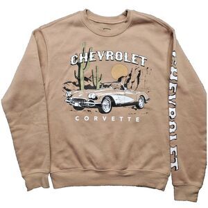 Official GM Corvette Pullover Sweatshirt Adult X Small Brown Arm Spellout Desert