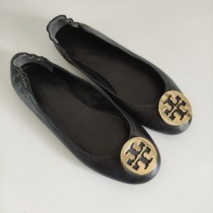 Tory Burch Minnie Travel Flat Black Sz 8.5 Brand New Without Box