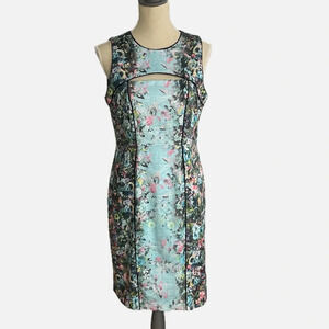 Tristan Floral Midi Sheath Dress Size 10 Sleeveless Cutout Blue Multi Colour