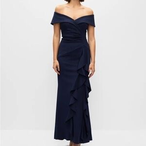 Melanie Lyne Xscape Sweetheart Neck Ruffle Dress Navy Blue  Marine 6