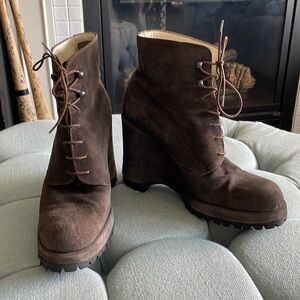 Miu Miu Brown Suede Wedge Boots