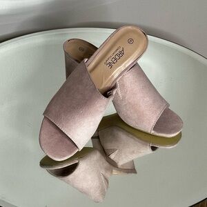 Blush Faux Suede Block Heel Slides 6