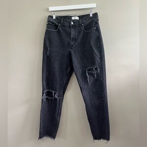 Abercrombie & Fitch The Mom High Rise Jeans - Black Distressed Classic Mom Jeans