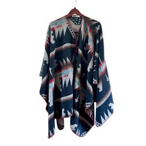 Rhonda Stark Southwestern Aztec Wool Blend Cape One Size