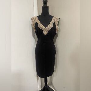 Alberto Makali Black Dress with Beige Lace Trim Size M