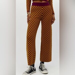 RETRO Y2K Checkered knit sweater wide leg Pants soft plush size small