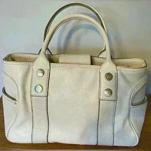 Vintage Michael Kors Ivory Pebbled Leather Double Strap Handbag Silver Hardware