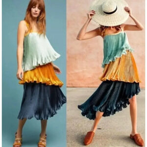 NEW Guapa Anthropologie Pleated Tiered Color Block Dress- Small