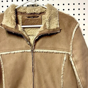 Roxy Long Sherpa Suede Jacket ladies size  M