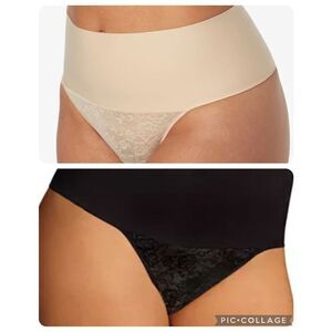 NWT 2 Women's Maidenform® Tame Your Tummy Lace Thong Panty tan and black