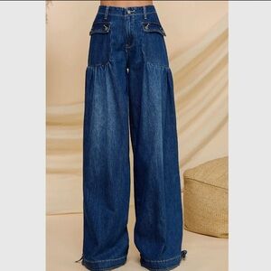 Ankle Drawstring Wide Leg Denim Pant size L