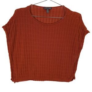 Eileen Fisher Sweater Womens XXS Burnt Orange Textured Short Sleeve Split Hem