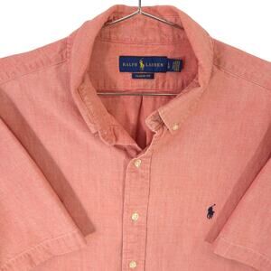 Ralph Lauren Shirt Mens Large Pink Classic Fit Chambray Short Sleeve Button Down