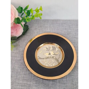 The Art of Chokin Collector plate 4" 24K Gold & Silver black with birds