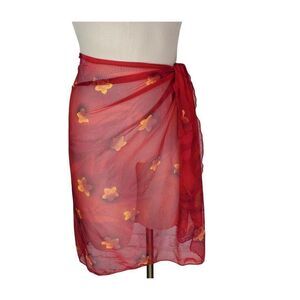 Athena Swimsuit Skirt Cover Up Red Floral Ties Sheer New