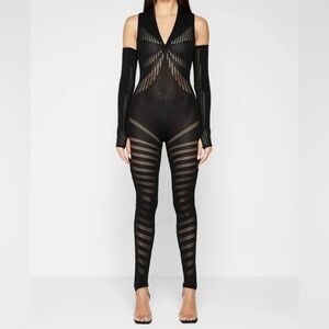 NWT Maniere de voir knit contour bodycon skinny black jumpsuit with sleeves