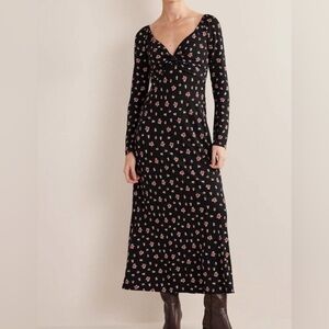 NWT Boden black red floral tea party jersey sweetheart neckline dress midi 8 L