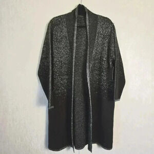 Christine Phillipe Women's XL Open Front Cardigan Black Silver Cozy Winter NWT