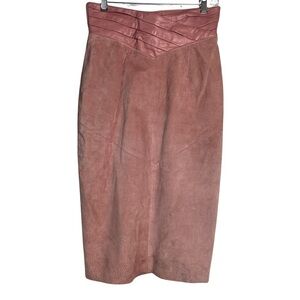 Vintage 80s Danier Leather Pink Suede High Waist Midi Pencil Skirt