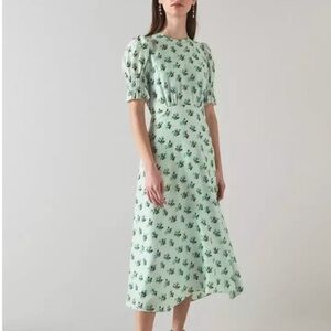 LK Bennett  Tabitha Green Silk-Blend Spot Jacquard Primula Print Dress Size 10