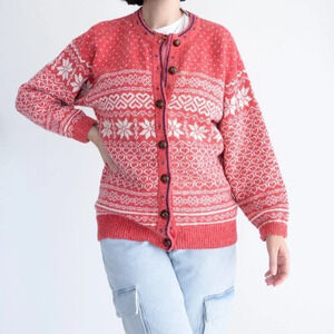 Vintage Northern Reflection Red  Knit Button Down Cardigan Small