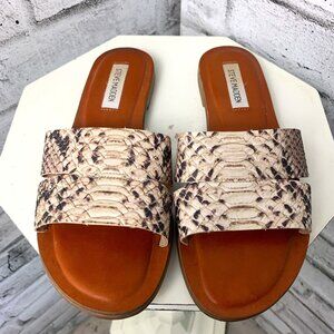 Steve Madden Croc Embossed Faux Leather Slip On Flat Slide Sandals