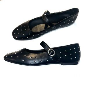 Studded Vegan Leather Ballet Flats GAP Mary Jane Black Women’s Size 9 NEW