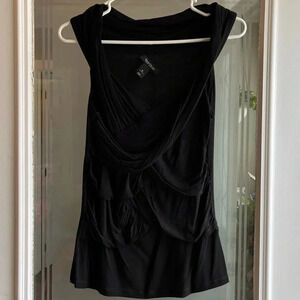 White House Black Market Black Draped Sleeveless Shirt M