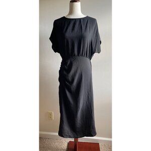 Gilli Midi Dress Womens M Black Ruched Detail Cap Sleeve Lightweight