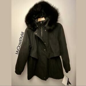 Nordstrom Anorak Jacket FOX FUR Hood Coat Parka Black NWT! smal