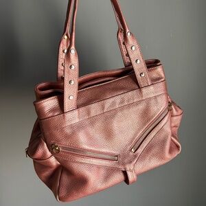 Botkier Pink Metallic Three Pocket Slouchy ‘ Trigger’ Shoulder Bag