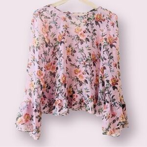 TOPSHOP Floral Ruffle Sleeve Blouse