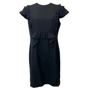 Miu Miu Size 6 Black Layered Short Sleeve Ruffle Trim Sheath Dress