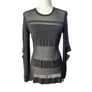 Jason Wu Gray Long-Sleeve w Cut Out Design Large Silk Top Women’s