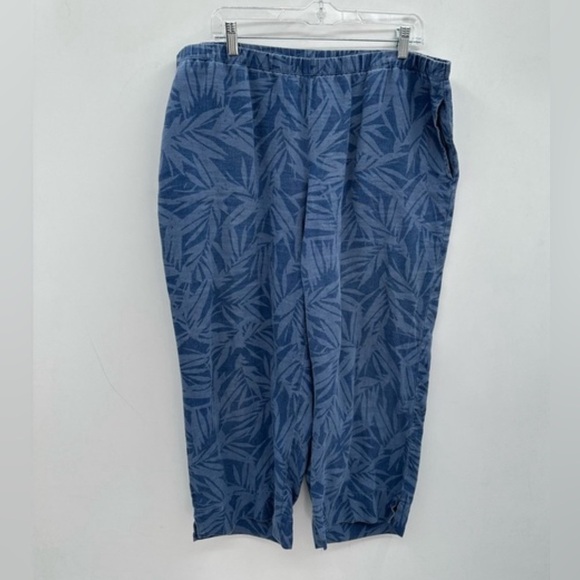 J Jill love linen blue leaf print linen elastic waist lagonlook woman’s pant. L - Picture 1 of 11