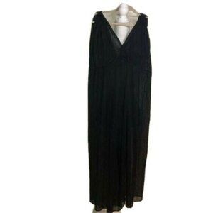 GM Pleated Jumpsuit Womens Size Medium M Black Sleeveless Negligee Peignoir