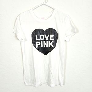 PINK Victoria's Secret | NWT Love Pink Glitter Heart Graphic Tee White B…