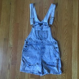 Forever 21 Acid Wash Distressed Short Overalls