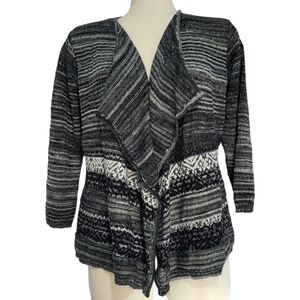 Northern Reflections Petite Grey Black & White Striped Cardigan Size Med NWOT