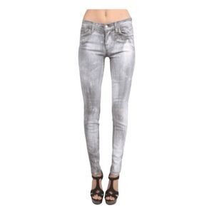 J Brand Coated Sutra Mid Rise Skinny Jeans Grey White Denim Stretch 29